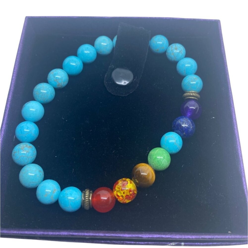 Gemstone Bracelets Rainbow Birthstone Crystal Beads Elastic 8mm‎ 7.5 in Unisex